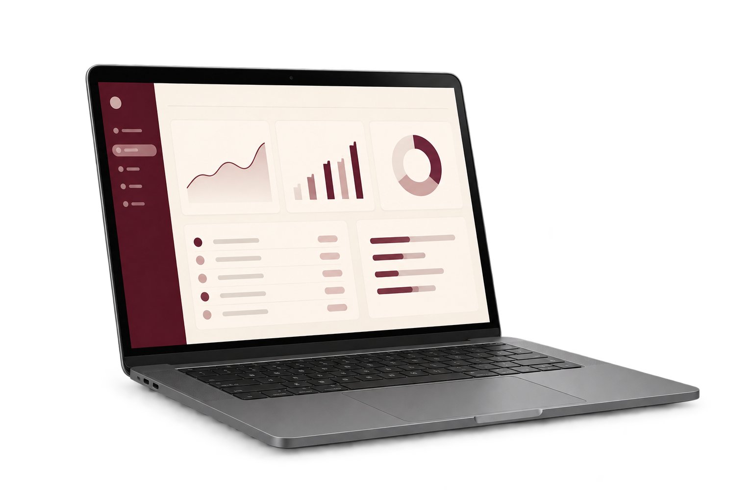 Laptop con una interfaz conceptual de gestión en tonos de LANZANI